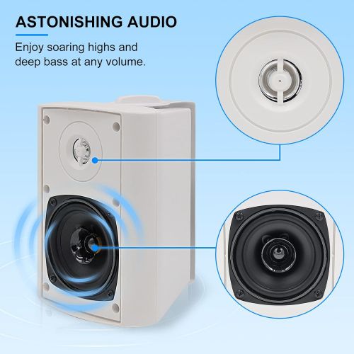  [아마존베스트]Herdio 4 Inches Outdoor Bluetooth Speakers Waterproof Patio Deck Wall Mount Speakers （White）