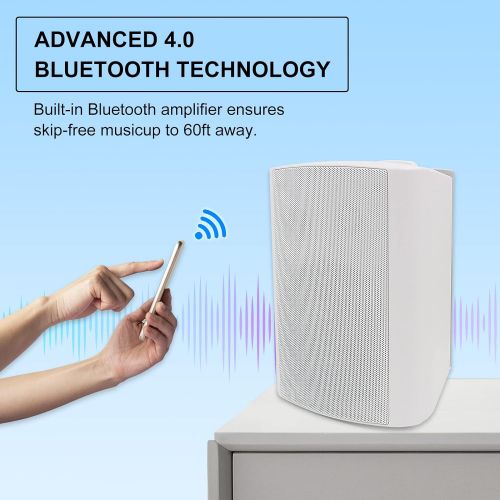  [아마존베스트]Herdio 5.25 Inches 200 Watts Indoor Outdoor Patio Bluetooth Speakers with Superior Stereo Dome Tweeter All Weather Wired Wall Mount System(White)