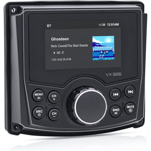  [아마존베스트]Herdio 3 Inches Display AM/FM Compact Marine UTV RZR Bluetooth Radio Digital Media Receiver MP3 / Photo/Video Playback