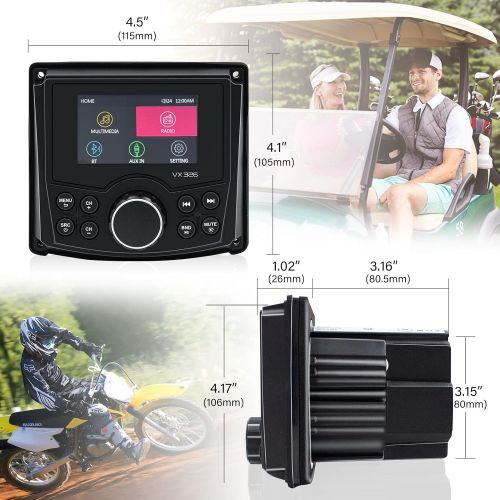  [아마존베스트]Herdio 3 Inches Display AM/FM Compact Marine UTV RZR Bluetooth Radio Digital Media Receiver MP3 / Photo/Video Playback