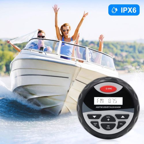  [아마존베스트]Herdio Weather-proof Marine Stereo , Boat Gauge Audio In-Dash , Bluetooth, Digital Media Receiver MP3 /USB/AM /FM (No CD Player)