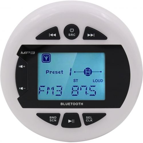  [아마존베스트]Herdio Round Waterproof Marine Radio - 4 x 40 W Boat in Dash Gauge Stereo Receiver with Bluetooth, AM FM, 2.75 Inches Digital LCD, USB, AUX, RCA (White)