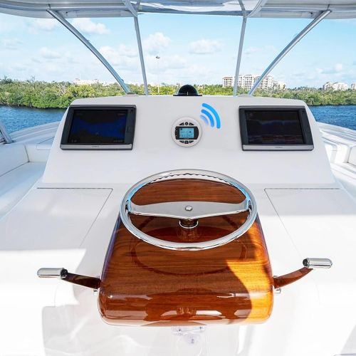  [아마존베스트]Herdio Round Waterproof Marine Radio - 4 x 40 W Boat in Dash Gauge Stereo Receiver with Bluetooth, AM FM, 2.75 Inches Digital LCD, USB, AUX, RCA (White)
