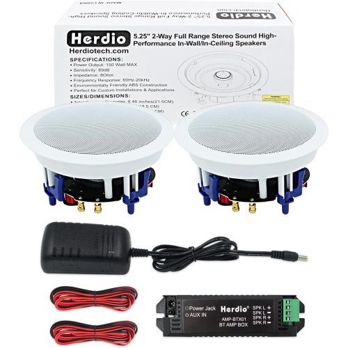  Herdio 5.25 Inch Ceiling Bluetooth Speakers Home recessed Speaker System 300 Watts Perfect for Humid,Kitchen,Bedroom,Bathroom,Covered Patio (A Pair)