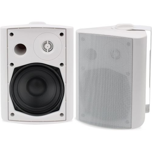  Herdio 5.25 Inches 200 Watts Indoor Outdoor Patio Deck Speakers All Weather Wall Mount System A Pair (White)