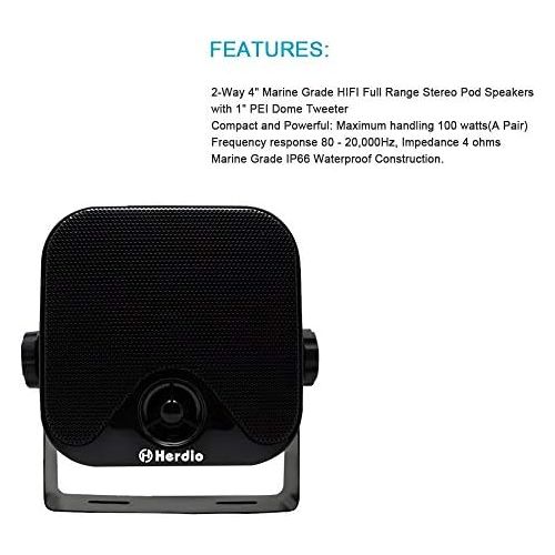  Herdio 100 W 10.2 cm Mini Marine Speaker Waterproof Stereo Audio Speaker System for ATV UTV Motorcycle Speaker Tractor Boat Box Speaker, Black