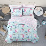 [아마존베스트]Heritage Kids Kids and Toddler Ultra-Soft Sleepy Unicorn and Rainbow Easy-Wash Microfiber 5-Piece Bed in A Bag Set, Twin, Blue