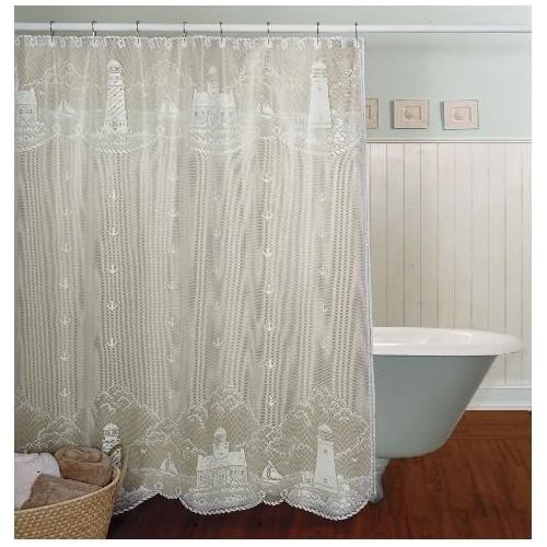  Heritage Lace Lighthouse 72-Inch by 72-Inch Shower Curtain, White