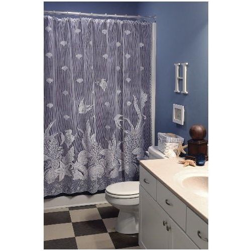  Heritage Lace Seascape 72-Inch by 72-Inch Shower Curtain, White