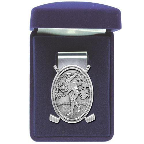  Heritage Pewter Golf Moneyclip | Money Clip Made with Super Spring Steel | Detailed Fine Pewter Medallion | Comes with Velour Hinged Gift Box | 1 Piece