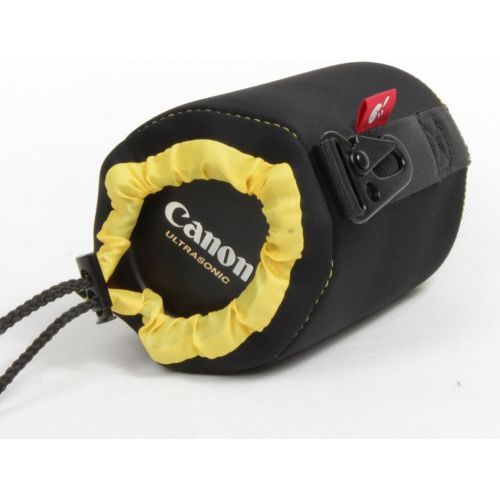  Hermitshell DSLR Camera Drawstring Lens Pouch Soft Bag Cover with Metal Clip Size S M L XL for Sony Canon Nikon Pentax Olympus Panasonic Lens Color: Black+Yellow Size: M