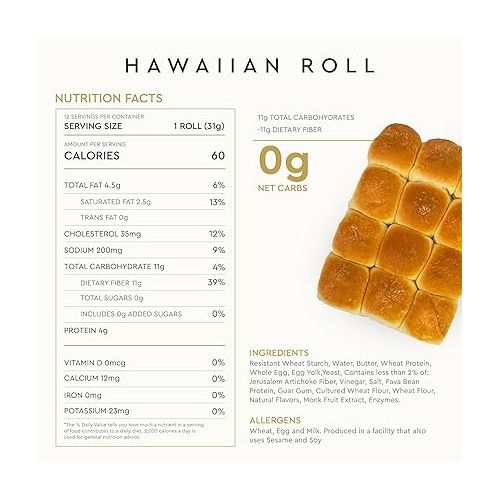  Hero Hawaiian Rolls - Net Low Carb Slider Buns & Dinner Rolls | High Fiber, 0g Net Carbs, 0g Sugar & 60 Calories per Serving Sub Rolls (24 Buns, Pack of 2)