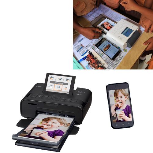  Canon SELPHY CP1300 Wireless Compact Photo Printer (Black) + Canon KP-108IN Color Ink Paper Set (Produces up to 108 of 4 x 6 Prints) + USB Printer Cable + HeroFiber Ultra Gentle Cl