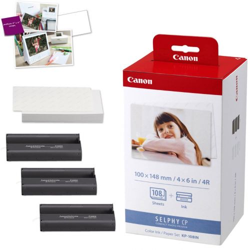  Canon SELPHY CP1300 Wireless Compact Photo Printer (Black) + Canon KP-108IN Color Ink Paper Set (Produces up to 108 of 4 x 6 Prints) + USB Printer Cable + HeroFiber Ultra Gentle Cl