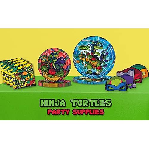  HeroFiber Teenage Mutant Ninja Turtles Party Supplies TMNT Party Supplies Includes Large Plates, Dessert Plates, Napkins, Ninja Turtle Theme Table Cover, TMNT Masks Boy Birthday Party Decora