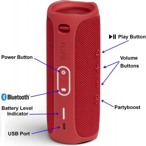  JBL Speaker Flip 5 Wireless Bluetooth Waterproof Portable Speaker (Red) + Matching Wrist Strap + Xtech Carrying Pouch, USB Charging Cable, Wall Adapter & HeroFiber Cleaning Cloth ?