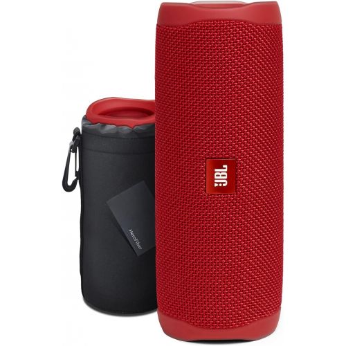  JBL Speaker Flip 5 Wireless Bluetooth Waterproof Portable Speaker (Red) + Matching Wrist Strap + Xtech Carrying Pouch, USB Charging Cable, Wall Adapter & HeroFiber Cleaning Cloth ?