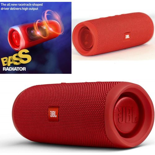  JBL Speaker Flip 5 Wireless Bluetooth Waterproof Portable Speaker (Red) + Matching Wrist Strap + Xtech Carrying Pouch, USB Charging Cable, Wall Adapter & HeroFiber Cleaning Cloth ?