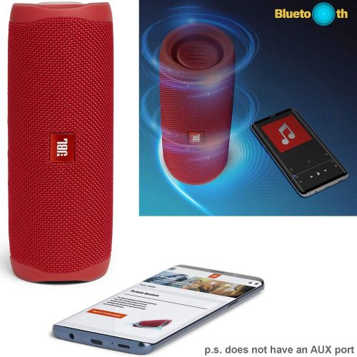  JBL Speaker Flip 5 Wireless Bluetooth Waterproof Portable Speaker (Red) + Matching Wrist Strap + Xtech Carrying Pouch, USB Charging Cable, Wall Adapter & HeroFiber Cleaning Cloth ?