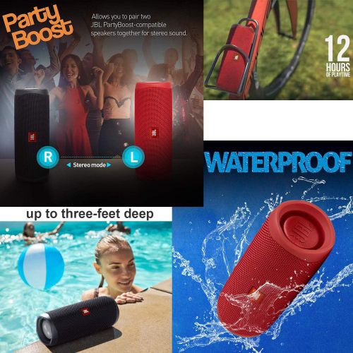  JBL Speaker Flip 5 Wireless Bluetooth Waterproof Portable Speaker (Red) + Matching Wrist Strap + Xtech Carrying Pouch, USB Charging Cable, Wall Adapter & HeroFiber Cleaning Cloth ?