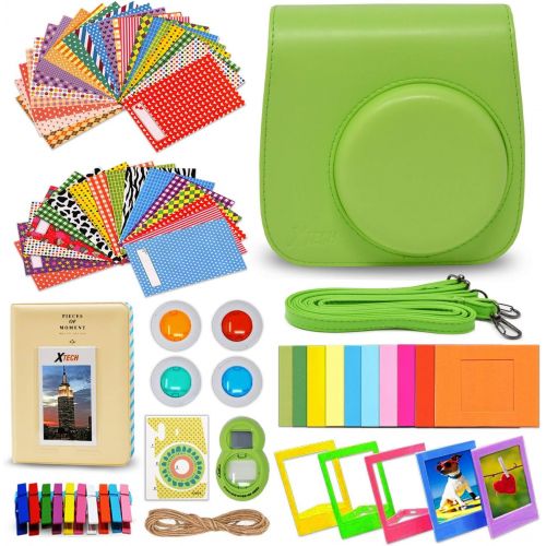  HeroFiber Xtech FujiFilm Instax Mini 9/8 GREEN Accessories Kit with Green Camera Case with Strap + Photo Album + Colorful Frames + Sticker Frames + Large Selfie Mirror + 4 Colorful Filters +