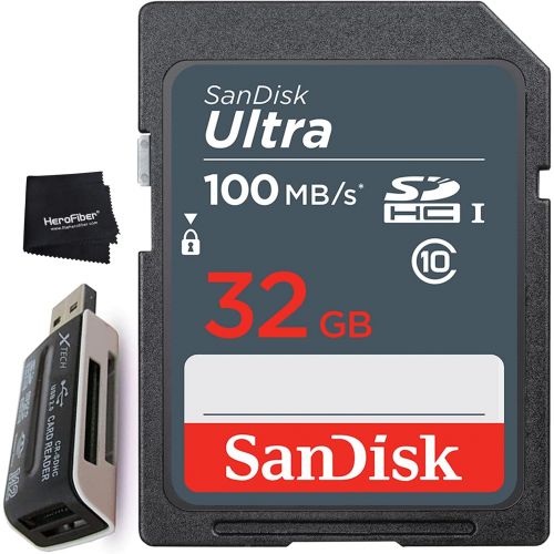  HeroFiber SanDisk 32GB Ultra Class 10 SDXC UHS-I SD Memory Card for Nikon D780 Z50 Z7 Z6 D850 D750 D500 D810 D610 D3500 D3400 D3300 D3200 D5600 D5500 D5300 D5300 D7500 D7200 DSLR Camera + Ac