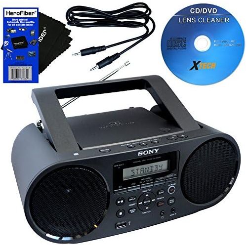  Sony Bluetooth & NFC (Near Field Communications) MP3 CDCD-RW MEGA BASS Stereo Boombox with Digital Radio AMFM tuner & USB Playback + Xtech Cleaner + Auxiliary Cable & HeroFiber C