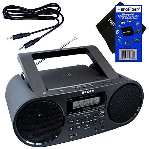  Sony Bluetooth & NFC (Near Field Communications) MP3 CDCD-RRW Portable MEGA BASS Stereo Boombox with Digital Radio AMFM tuner & USB Playback + Auxiliary Cable & HeroFiber Gentle