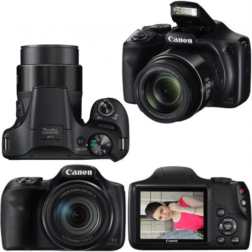  Canon Powershot SX540 HS 20.3MP Digital Camera with 50x Optical Zoom, Built-in Wi-Fi & Full HD 1080p Video (International Version) + 7pc 8GB Accessory Kit wHeroFiber Ultra Gentle