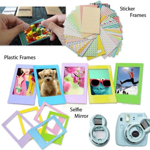  HeroFiber Xtech WHITE Accessories Kit for Fuji FujiFilm Instax Mini 8 Cameras includes: 60 Instax Film + Custom Fitted Case for Fuji Mini 8 Cameras + Assorted Stickers  Paper Frames + Photo