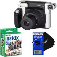 Fujifilm INSTAX 300 Wide-Format Instant Photo Film Camera (BlackSilver) + Fujifilm instax Wide Instant Film, Twin Pack (20 sheets) + HeroFiber Ultra Gentle Cleaning Cloth