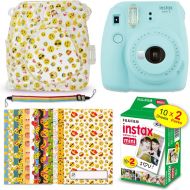 HeroFiber FujiFilm Instax Mini 9 Instant Camera LIME GREEN + Fuji Instax Film (20 Sheets) + EMOJI Print Hard Clear Case + 20 EMOJI Sticker Frames + Rainbow NeckShoulder Strap