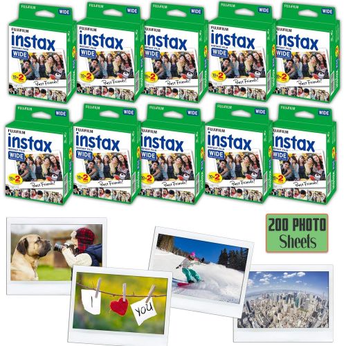  HeroFiber FujiFilm Instax Wide Instant Film 10 Pack (10 x 20) Total of 200 Photo Sheets - Compatible with FujiFilm Instax Wide 300, 210 and 200 Instant Cameras