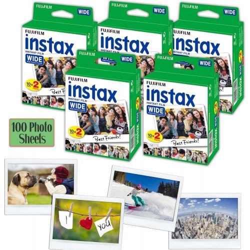  HeroFiber FujiFilm Instax Wide Instant Film 5 Pack (5 x 20) Total of 100 Photo Sheets - Compatible with FujiFilm Instax Wide 300, 210 and 200 Instant Cameras