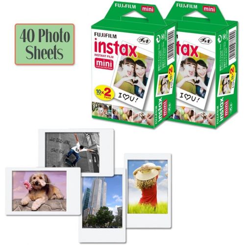  HeroFiber Fujifilm Instax Mini 9 Instant Camera Lime Green + Fuji INSTAX Film (40 Sheets) + Accessories Kit Bundle + Custom Case with Strap + Assorted Frames + Photo Album + 60 Colorful Stic