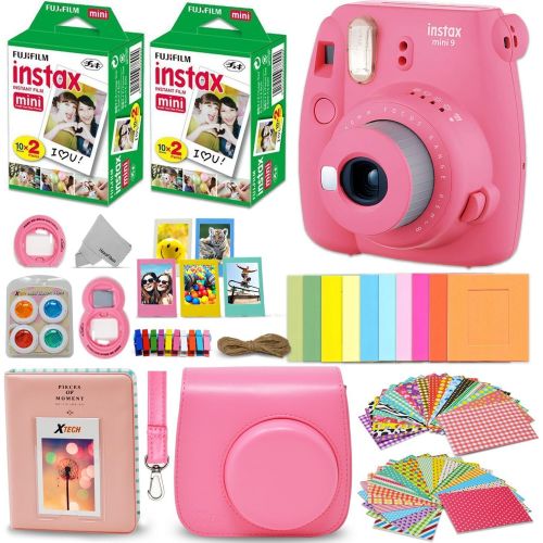  HeroFiber Fujifilm Instax Mini 9 Instant Camera Lime Green + Fuji INSTAX Film (40 Sheets) + Accessories Kit Bundle + Custom Case with Strap + Assorted Frames + Photo Album + 60 Colorful Stic