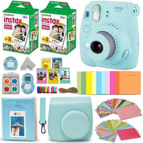  HeroFiber Fujifilm Instax Mini 9 Instant Camera Cobalt Blue + Fuji INSTAX Film (40 Sheets) + Accessories Kit Bundle + Custom Case with Strap + Assorted Frames + Photo Album + 60 Colorful Sti