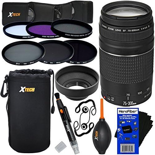  Canon EF 75-300mm f4-5.6 III Telephoto Zoom Lens for Canon SLR Cameras (International Version) + ND Filters ND2, ND4, ND8 + 11pc Bundle Deluxe Accessory Kit w HeroFiber Cleaning