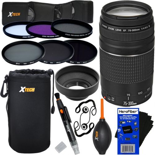  Canon EF 75-300mm f4-5.6 III Telephoto Zoom Lens for Canon SLR Cameras (International Version) + ND Filters ND2, ND4, ND8 + 11pc Bundle Deluxe Accessory Kit w HeroFiber Cleaning