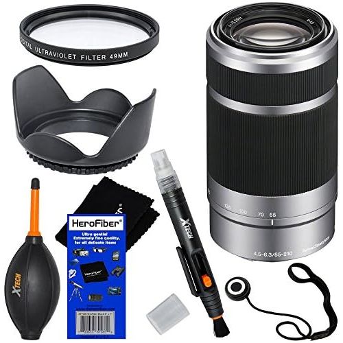  HeroFiber Sony E 55-210mm f4.5-6.3 OSS E-Mount Telephoto Zoom Lens - Silver - International Version (No Warranty) for a3000, a5000, a6000, Alpha NEX-3, NEX-3N, NEX-5N, NEX-5R, NEX-5T, NEX-6