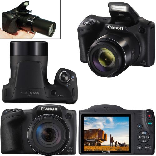  Canon Powershot SX420 IS 20 MP Digital Camera with 42x Optical Zoom and Built-In Wi-Fi (Black) + 7pc 8GB Accessory Kit wHeroFiber Ultra Gentle Cleaning Cloth