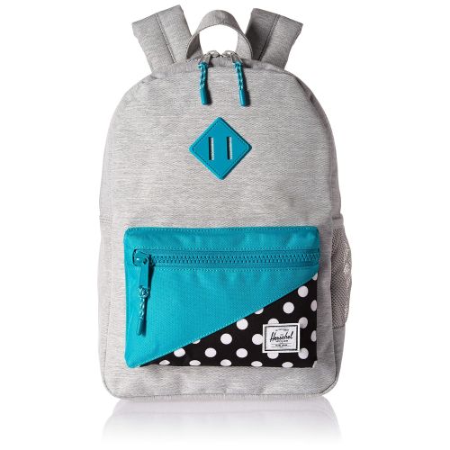  Herschel Kids Heritage Youth Childrens Backpack, Light Grey Crosshatch/Tile Blue/Mini Polka Dot, One Size