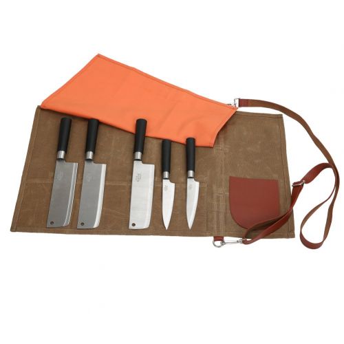  Hersent 12 Oz Waxed Canvas Chefs Knife Roll Bag Waterproof Multi Purpose Knife Storage Tote Bag with 7 Slots & 1 Sewing Pocket - Top Quality Portable Chef Knife Case  Includes Handle, Sho