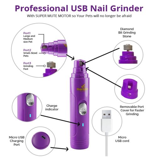  [아마존 핫딜]  [아마존핫딜]Hertzko Electric Pet Nail Grinder Gentle, Painless Paws Grooming, Trimming, Shaping, and Smoothing for Dogs, Cats, Small Animals - Portable & Rechargeable, Includes USB Wire