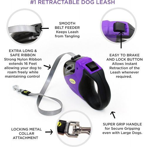  [아마존 핫딜]  [아마존핫딜]Heavy Duty Retractable Dog Leash by Hertzko - Great for Small, Medium & Large Dogs up to 110lbs - Strong Nylon Ribbon Extends 16ft