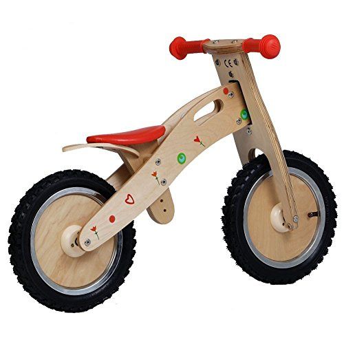  Hessie Wooden Balance Bike, Self Balancing Bicycle for Little Boys & Girls, Toddlers Kids with Adjustable Seat & Rubber Tires - Flora Red