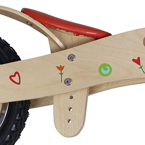  Hessie Wooden Balance Bike, Self Balancing Bicycle for Little Boys & Girls, Toddlers Kids with Adjustable Seat & Rubber Tires - Flora Red