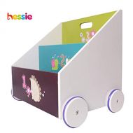 Hessie Little Toddler Kids Portable Wooden Bookcase/Bookshelf on Wheels, Book Storage/Shelf, Library Furniture - Green Hedgehog (Trapeziodal Shape)