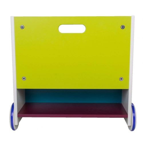  Hessie Little Toddler Kids Portable Wooden BookcaseBookshelf on Wheels, Book StorageShelf, Library Furniture - Green Hedgehog (Trapeziodal Shape)