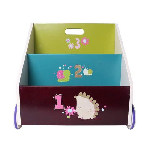  Hessie Little Toddler Kids Portable Wooden BookcaseBookshelf on Wheels, Book StorageShelf, Library Furniture - Green Hedgehog (Trapeziodal Shape)